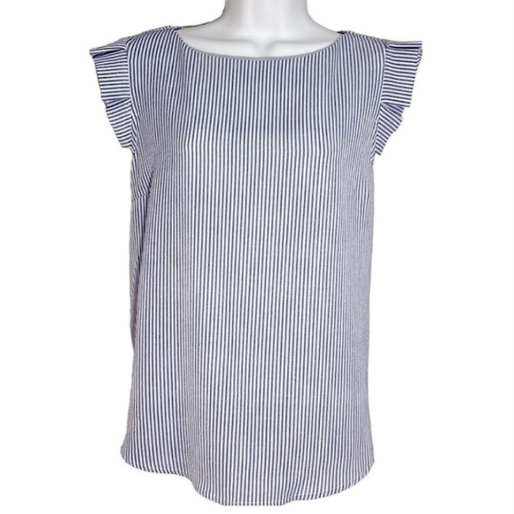 SALE Monteau blue and white striped short sleeve top NWOT